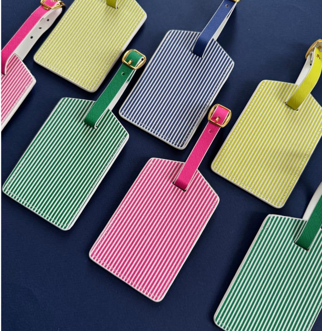 Sprinkles & Confetti 2-Pack Hot Pink Stripe Luggage Tags – Stylish Durable Suitcase ID Tags with Privacy Cover & Secure Strap Travel Gifts for Teens, Women & Stocking Stuffers