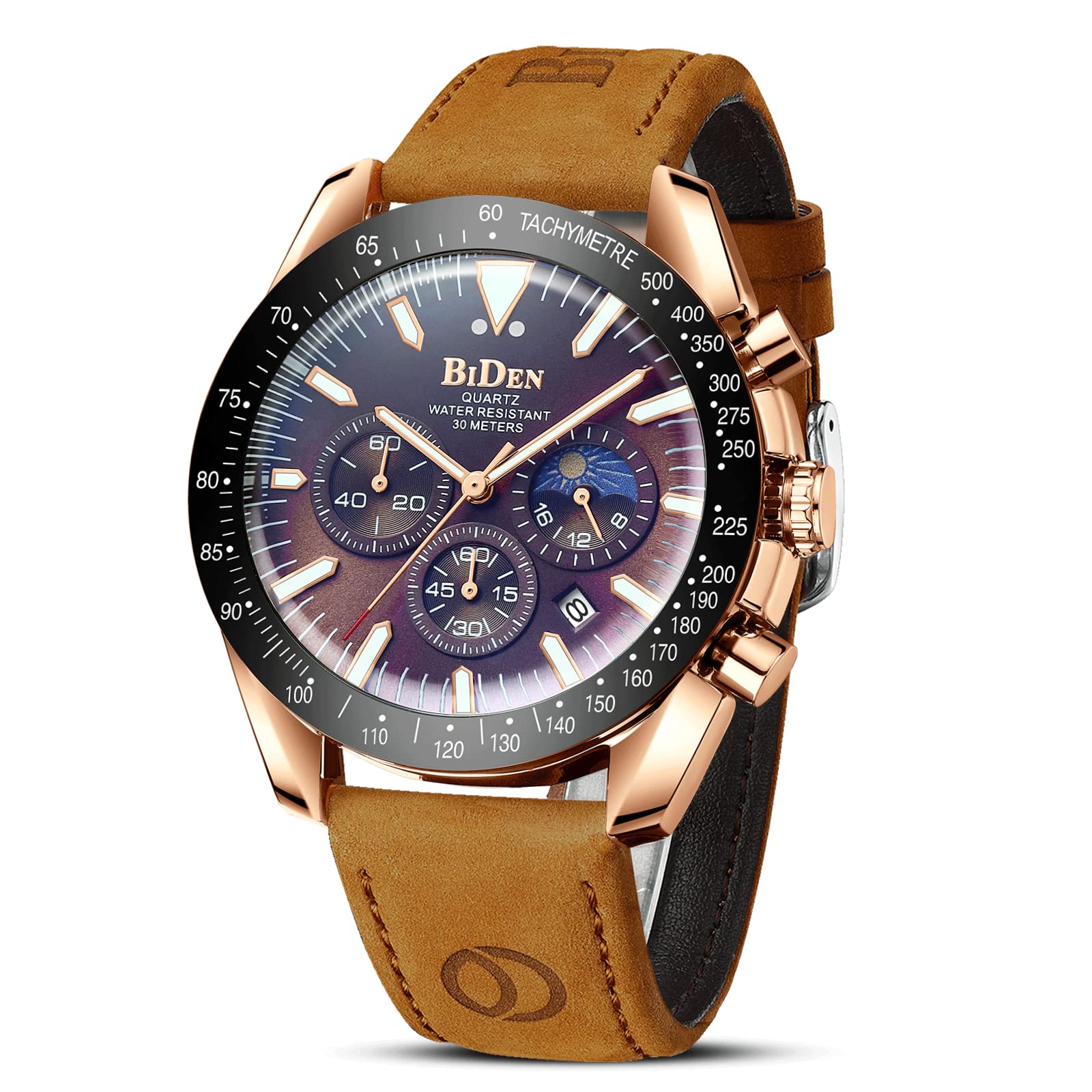 Mens Watches Chronograph Watches for Men Analog Quartz Stainless Steel Waterproof Men's Wrist Watch Fashion Business Watch with Date