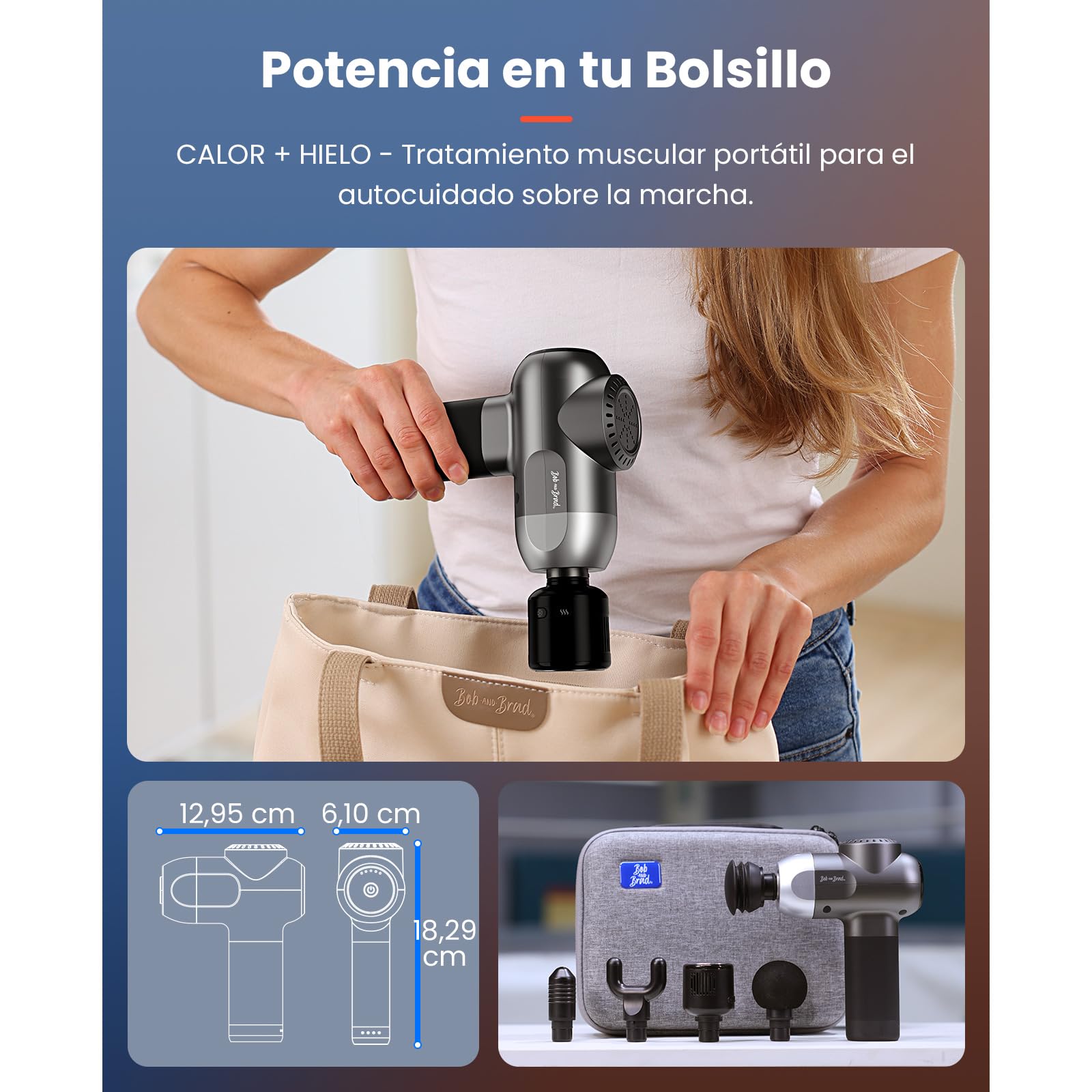 Bob and Brad C2 Pistola de Masaje con Terapia de Calor y Frío, Pistola Masajeadora de Tejido Profundo con Calor, para el Hogar, Gimnasio, Oficina, Recuperación, Alivio del Dolor y la Fatiga