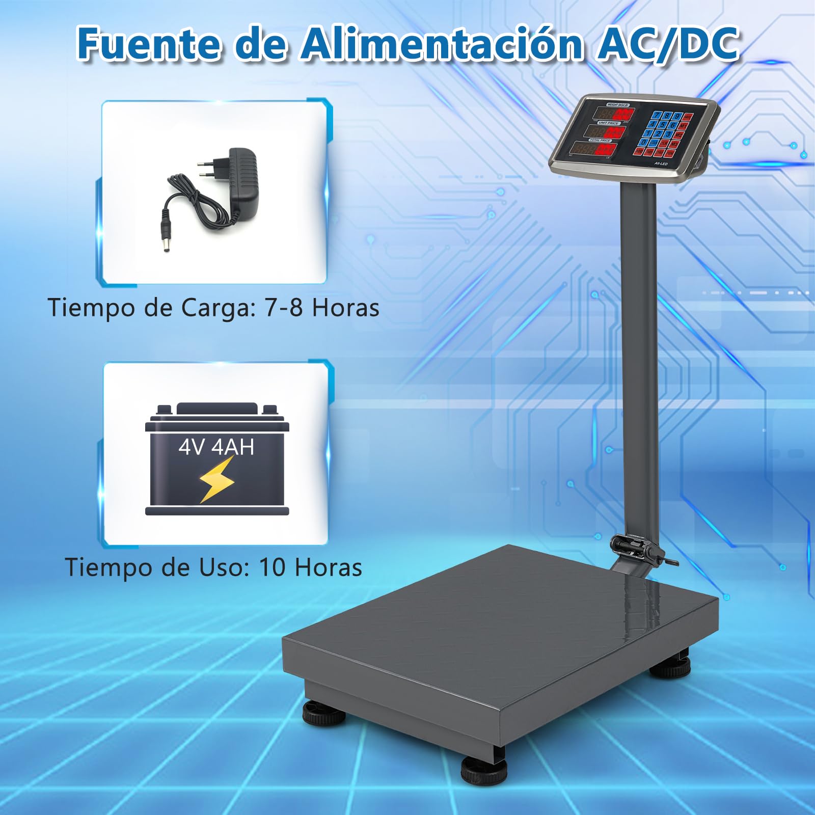 COSTWAY Báscula Digital Informática de 300 kg, Báscula de Plataforma de Suelo Multifuncional con Calculadora de Precio, Pantalla LED Transparente, Fuente de Alimentación Ac/Dc (Plata)