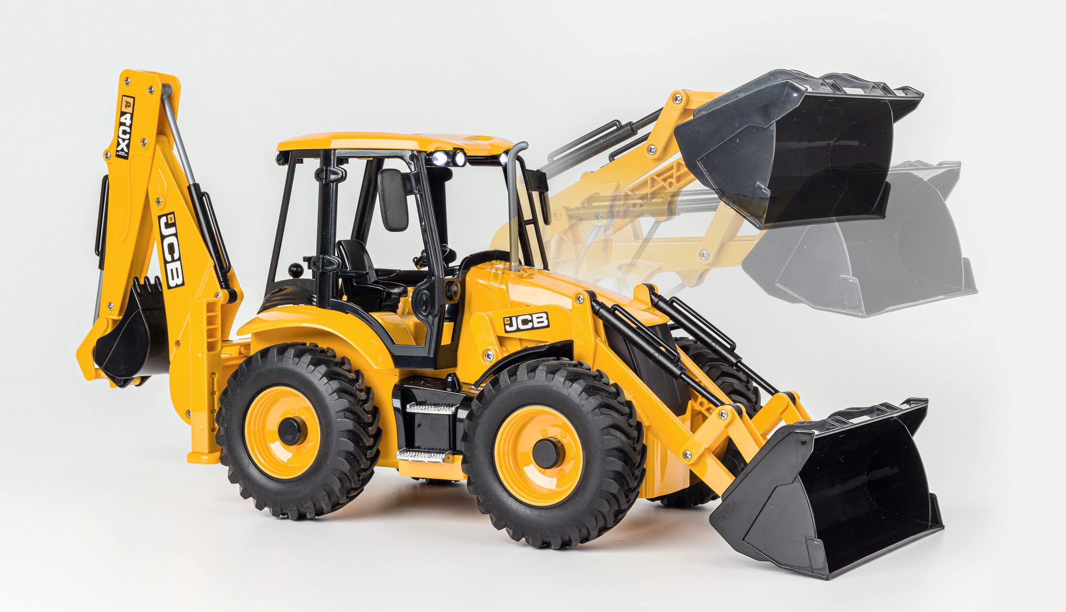 Carson 500907668 1:20 koparko-ładowarka JCB 2.4G 100% RTR - Zdalnie sterowany pojazd budowlany dla dzieci od 8 lat, koparka RC z funkcjami, w tym. Baterie i pilot, żółty