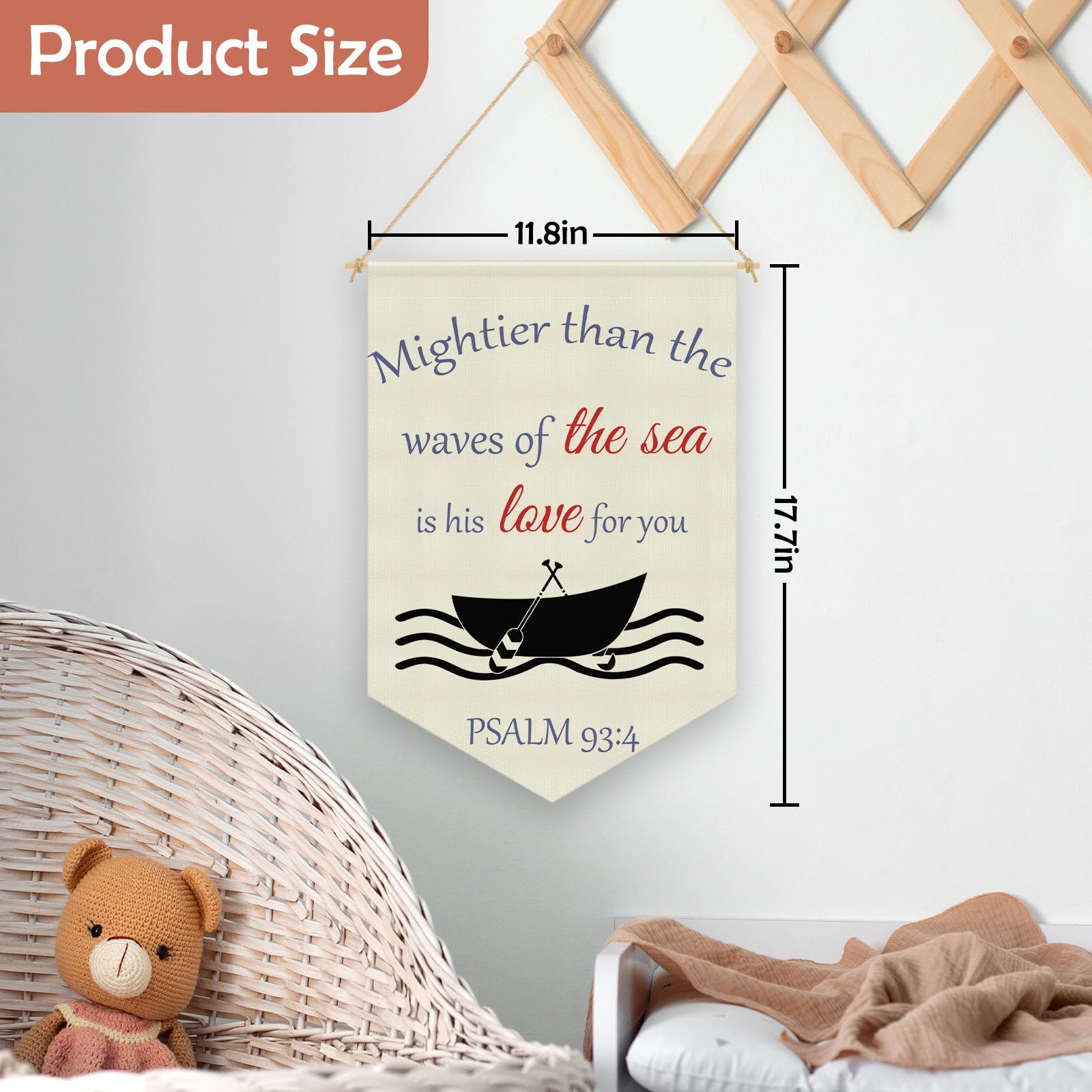 Christian Wall Decor for Bedroom Living Room Office Hanging Pennant Flag Banner Bible Verses Wall Decor Gift for Baby Boys Girls Kids Bedroom Nursery Classroom Psalm 93:4 Sign Linen Cotton Flag