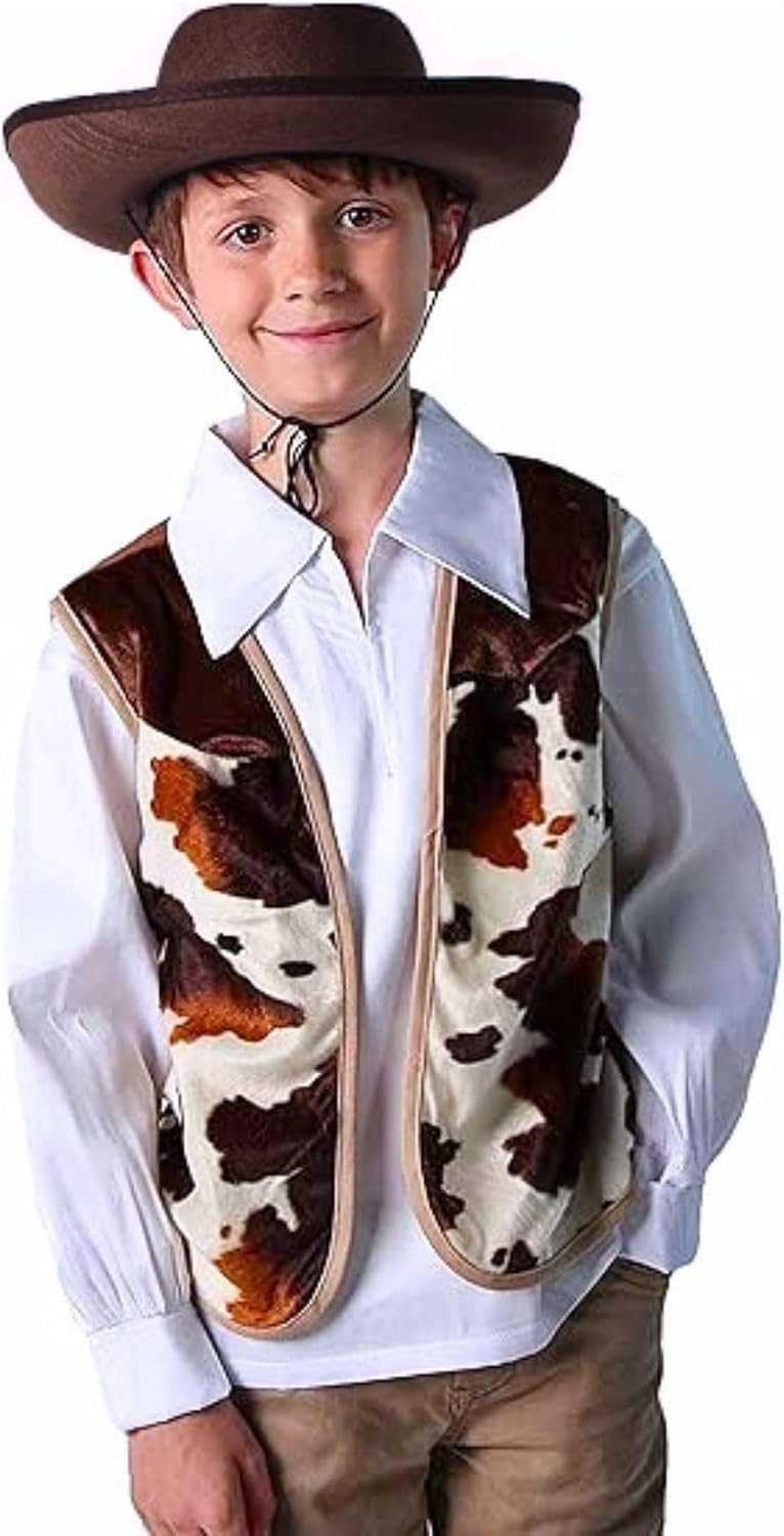 Making Believe Kids Western Rodeo Cowboy or Cowgirl Classic Costume Set - Vest, Brown Hat, Bandana (Choose Color and Size)