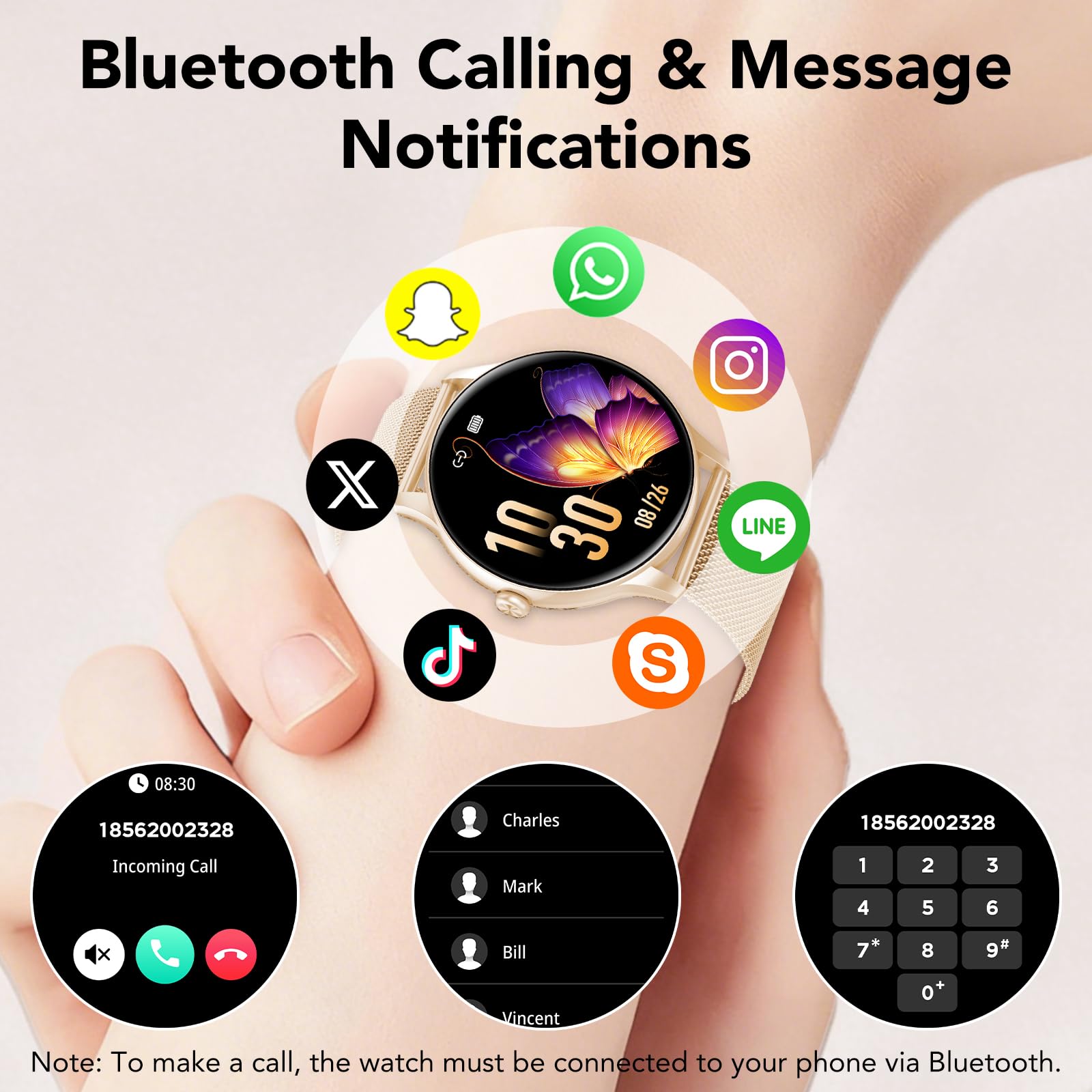 taopodo Orologio Smartwatch Donna, 1,39'' Schermo Rotondo HD, Chiamate Bluetooth, Orologio Fitness Donna con Frequenza Cardiaca/SpO2/Sonno, 120+ Modalità Sportive, IP68 Impermeabile (oro)