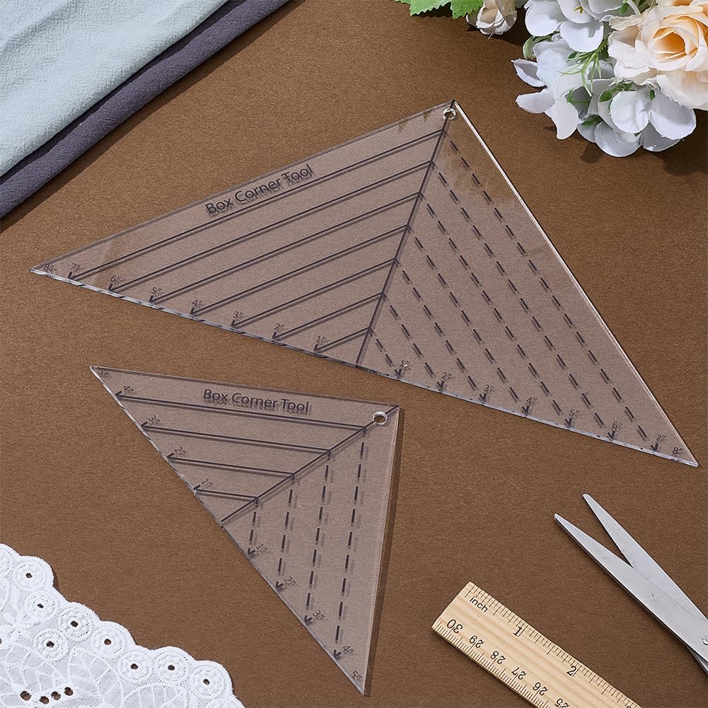 INFUNLY 2pcs Boxed Corner Template 2 Size Cutting Corners Template 0.75"-1.5"/1.75"-2.5" Clear Acrylic Quilting Box Corner Stencil Ruler Sewing Tools Set for Beginners Curve Bag Pocket DIY Sewing