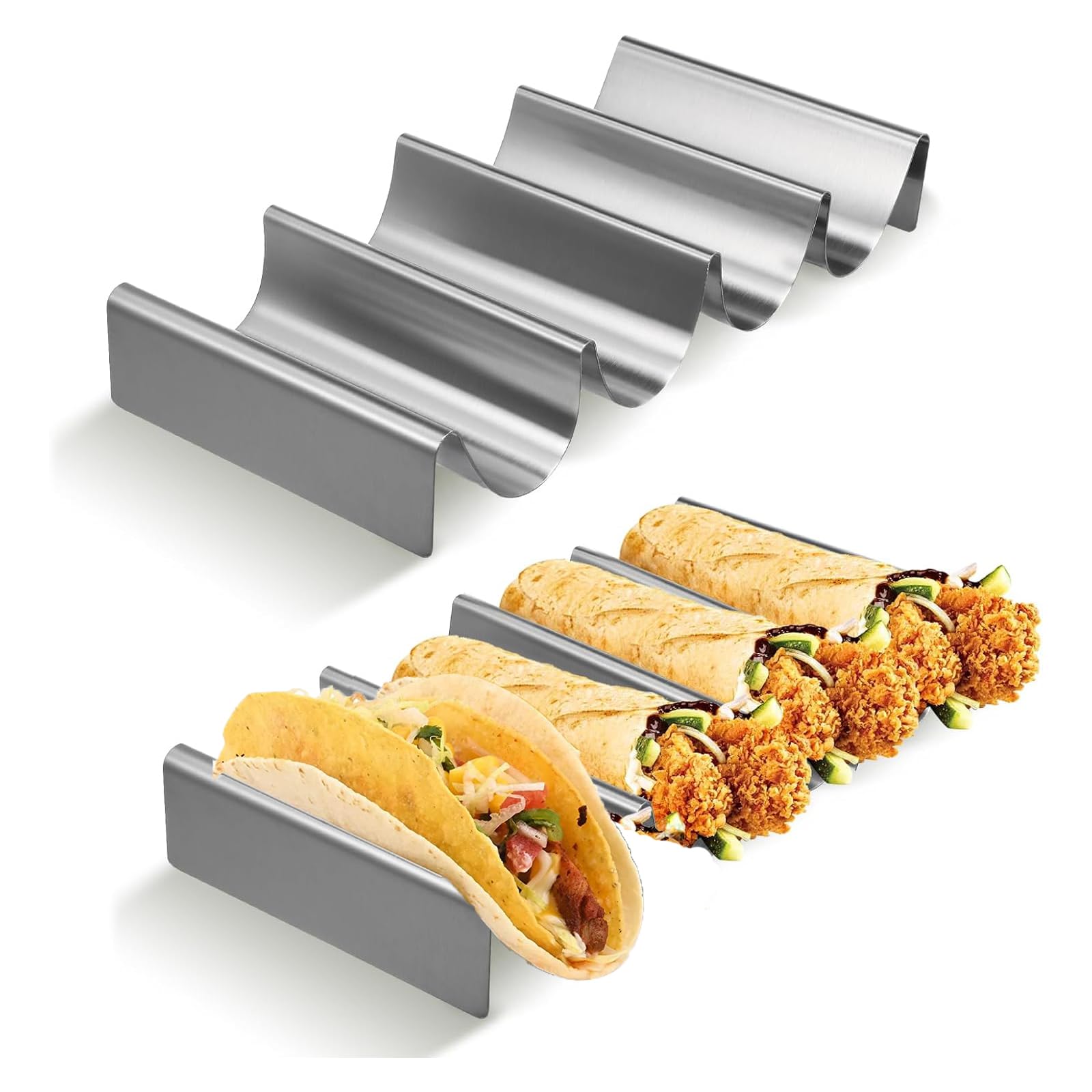 Support à Tacos En Inox 304 (lot De 2) - Design Vague, 25x12,3x4 Cm - Pour Four, Grill Ou Camping, Stabilise Tacos Et Hot-dogs, Lavable Au Lave-vaisselle