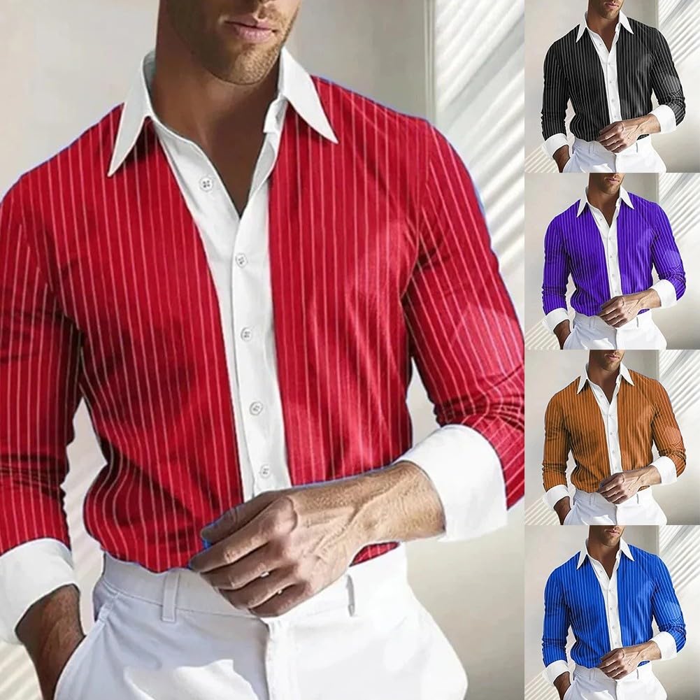 Elegante camicia a righe a maniche lunghe da uomo, perfetta miscela di comfort e stile (2XL viola)