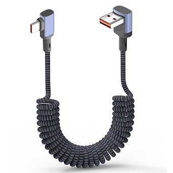 90 Degree USB to Type C Short Cable Coiled USB to USBC Cable 6A Fast Charging USB A to Type-C Charger Spring Cord for Phone15/16,S23/S22/S21,Tablet Power Banks,Cars 35cm/13.78in