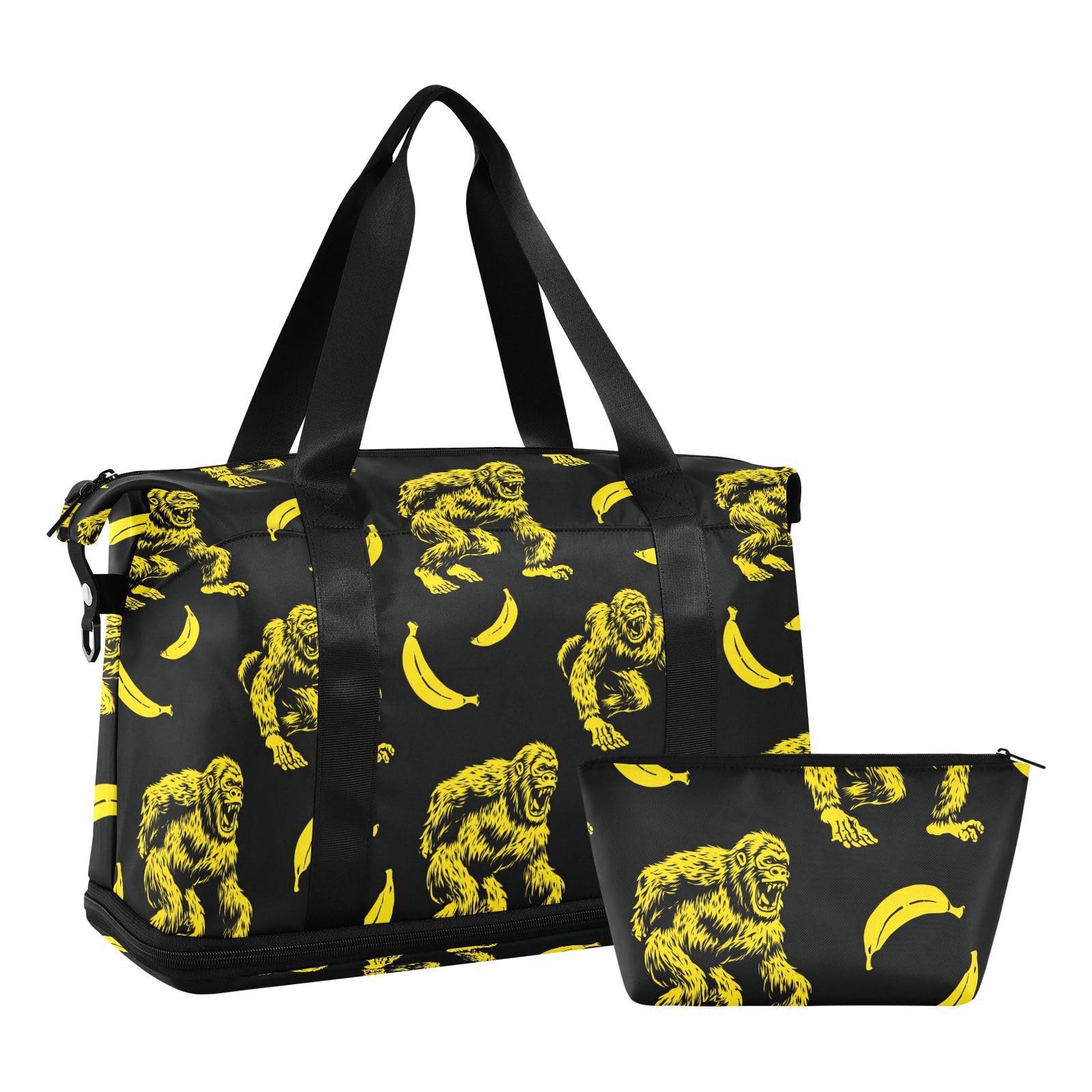 Wodoodporna torba typu tote Angry Monsters Bananas czarna żółta podróżna torba na sprzęt weekendowy z regulowanym paskiem do podróży samolotem