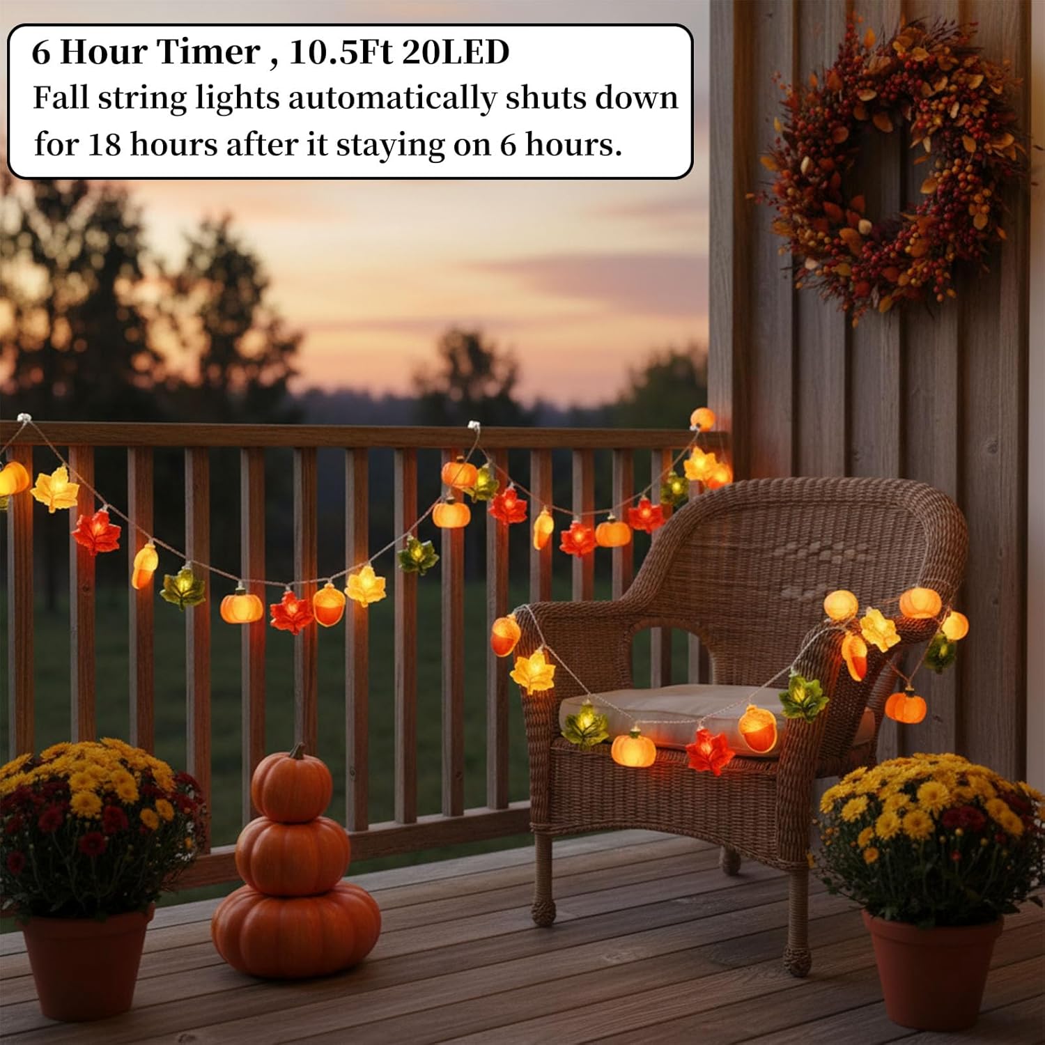 Thanksgiving String Lights,10FT 20LED Fall Decor Lights Battery Operated Waterproof Hang Autumn Fairy Light for Indoor Outdoor, Acorn Maple Leaf Pumpkin String Lights Decoration for 2026 Home & Party - Image 4