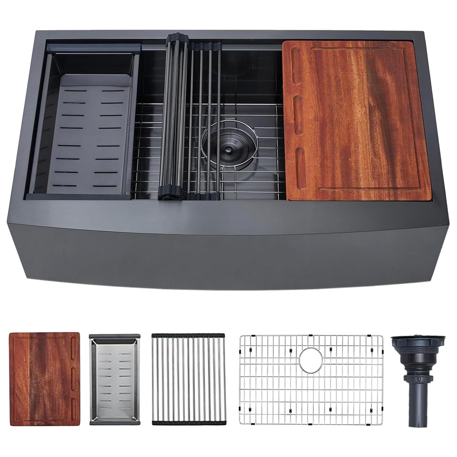 VAPSINT Black Farmhouse Workstation Sink