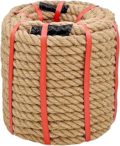 Miniatura 7 de Cuerda de cáñamo de 1 pulgada x 50 pies, cuerda trenzada de 4 hebras resistente para manualidades, decoración náutica, tira y afloja, paisajismo