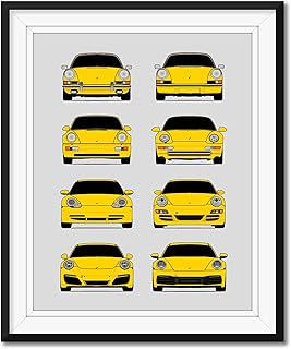 Porsche 911 Generations Inspired Poster Print Wall Art of the History and Evolution of the 911 Carrera (Porsche Car Models: 901, G Series, 964, 993, 996, 997, 991, 992) (Unframed)