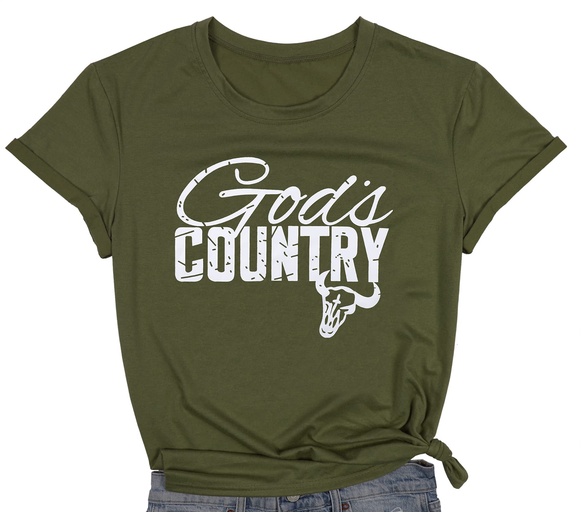 MYHALFGod's Country Vintage Tshirt Cute Letter Print Tops Shirt Summer O-Neck Short Sleeve Cowgirl Tees