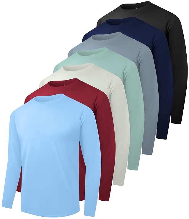 7 Pack Men Dry Fit Workout Long Sleeve Athletic Gym UPF SPF UV Sun Protection Quick Dry Lightweight