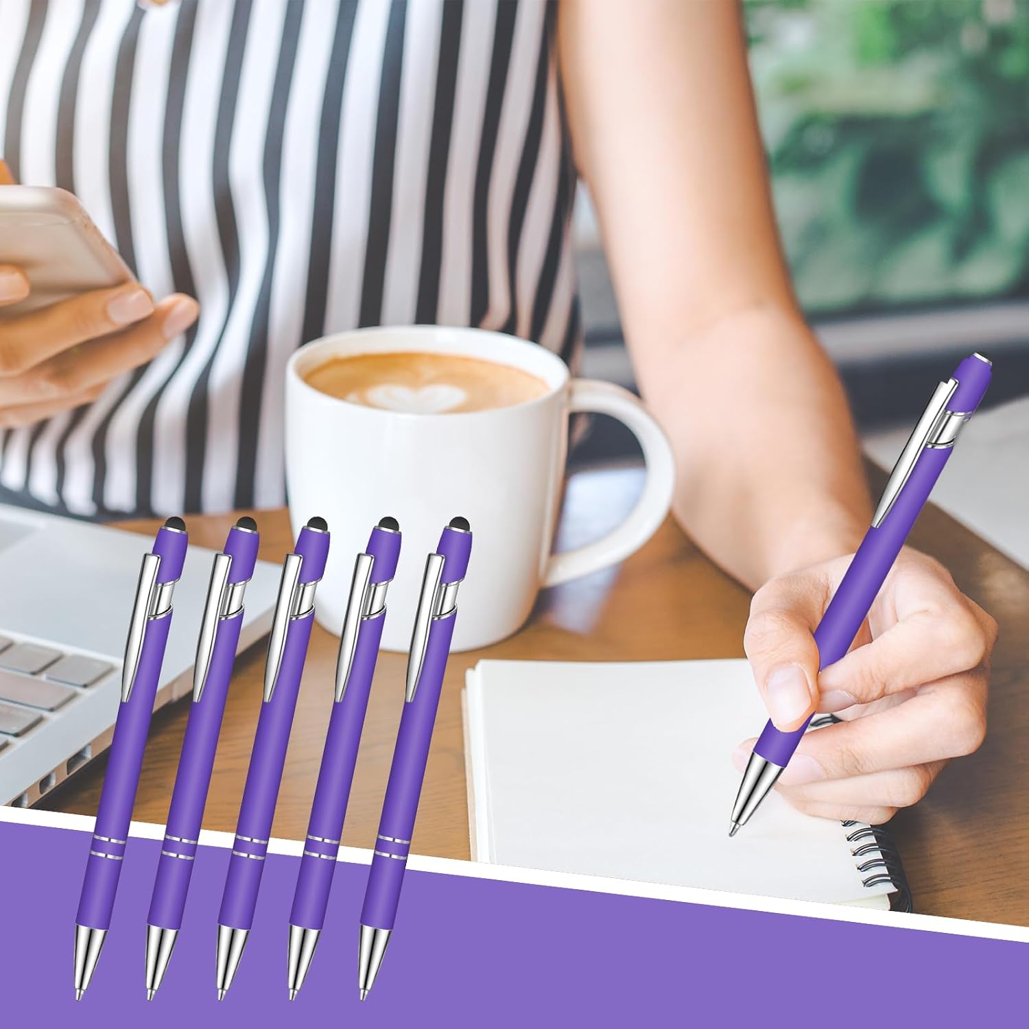 24 Pcs Blue Ink Ballpoint Pen with Stylus Tip 2 in 1 Ballpoint Pen 1.0 mm Blue Ink Metal Stylus Pen for Touch Screens Coworkers, Family, Colleagues, Office (Purple) image 5