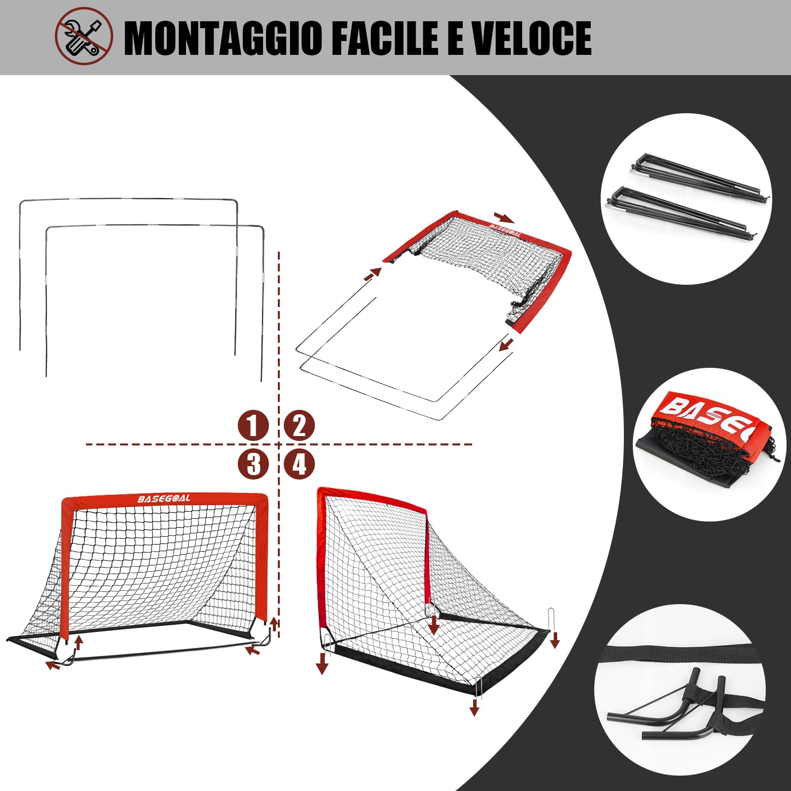 Porta da Calcio 150x120cm con Aste in Fibra di Vetro e Reti per Giardino