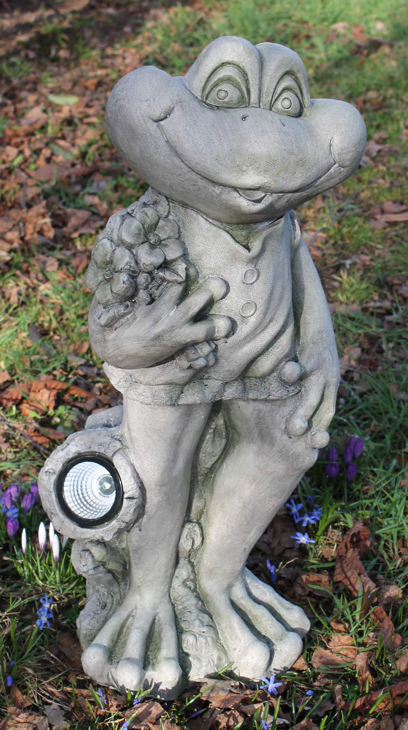colourliving Solar Gartenfigur Frosch Solarlleuchte Froschfigur 66 cm Hoch LED Gartenleuchte mit Solar rechts guckend Steinoptik Figur