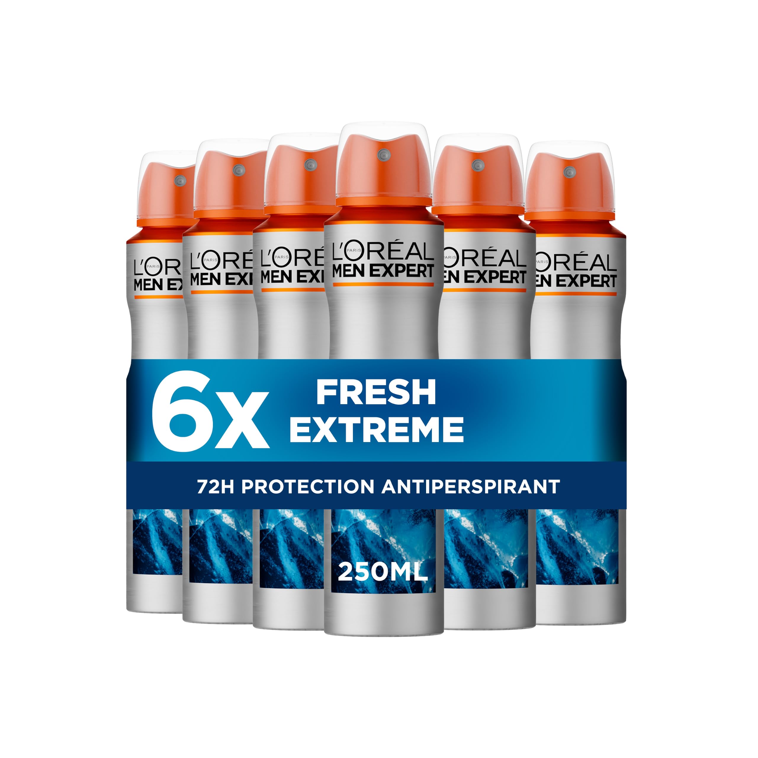 L'Oréal Paris Men Expert 48H Fresh Extreme Anti-Perspirant Deodorant for Men, 250ml Pack of 6, Bulk Buy