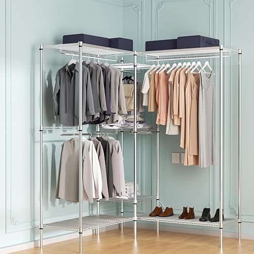 Miniatura 4 de MoNiBloom Perchero resistente de 85.5 pulgadas de alto para colgar ropa, estante de ropa de metal, armario compacto independiente con 4 varillas