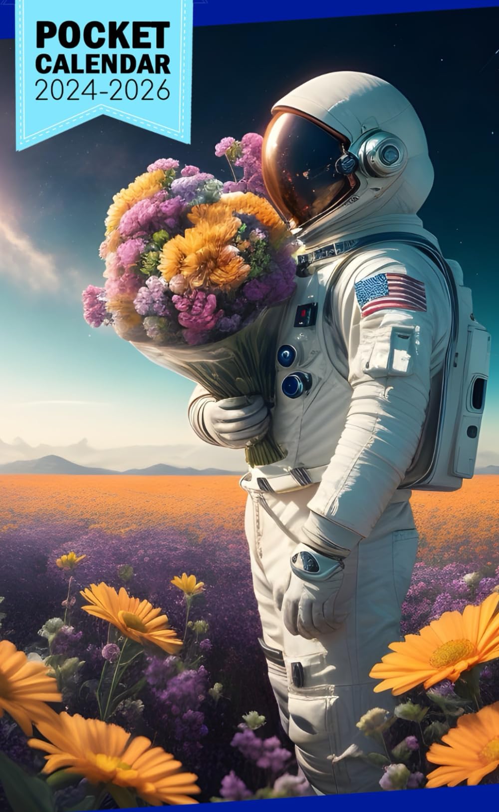 Pocket Calendar 2024 - 2026 With Moon Phase: Three-Year Monthly Planner for Purse , 36 Months from January 2024 to December 2026 | Astronaut with flower bouquet | Mike Winkelmann inspired