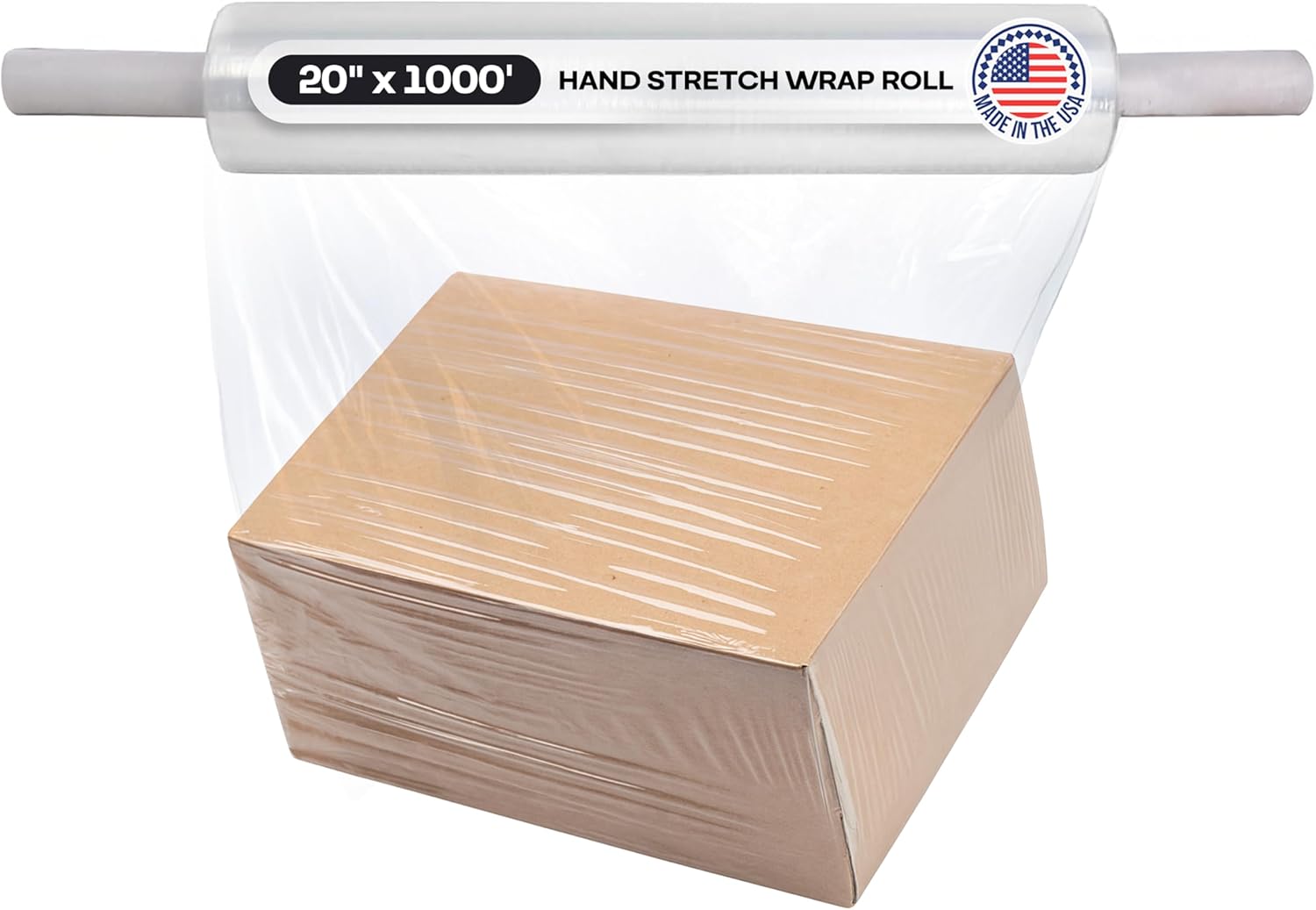 IDL Packaging 20" x 1000' Hand Stretch Wrap Roll of 80 Gauge with Extended Cardboard Handles (1 Roll) - Extra Sticky Clear Plastic Wrap Film - Pallet Wrap Stretch Film for Packing, Shipping & Moving 20" x 1000' (Extended Cardboard Handle) 1 Roll