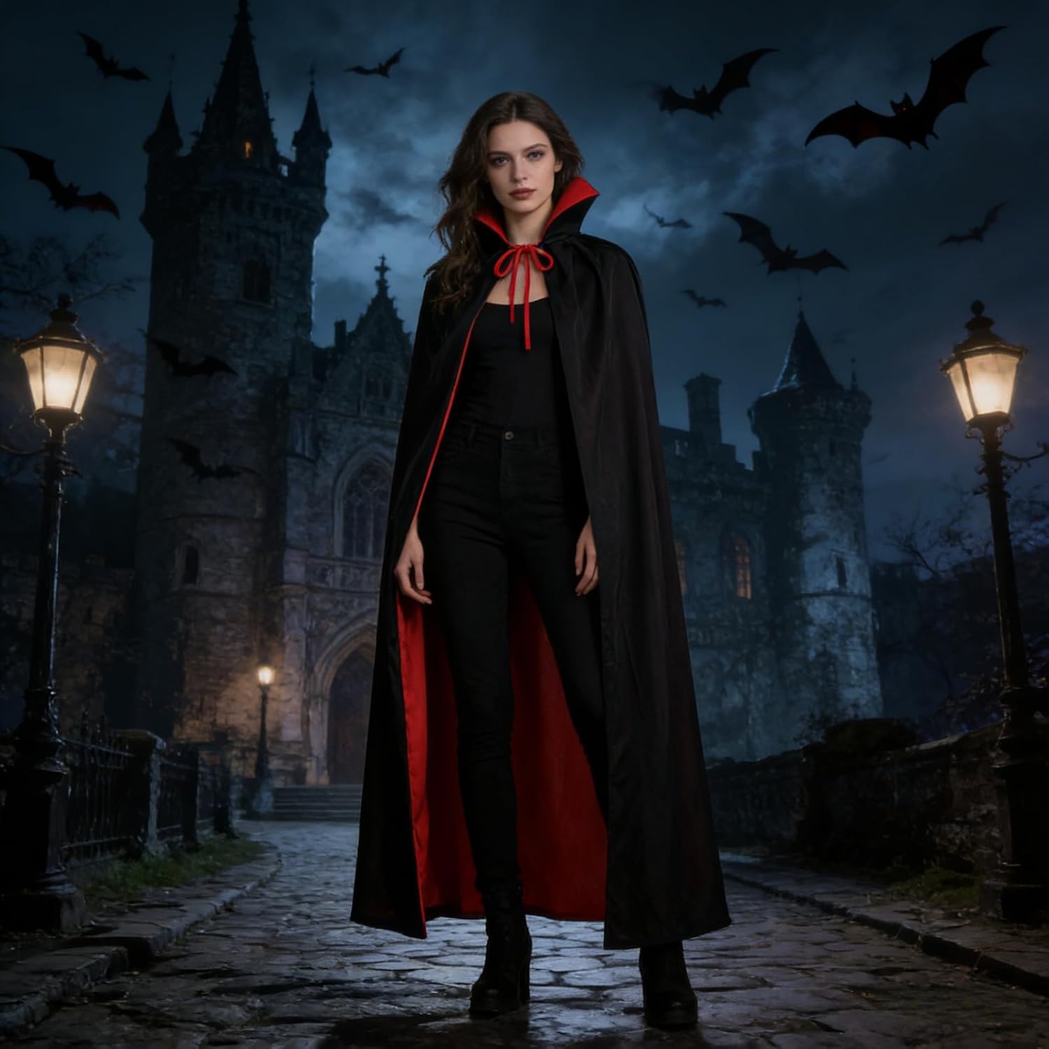 LMYOVE Reversible Cloak Halloween Cape Vampire Costume Masquerade Dracula Magician Devil Cosplay Adult
