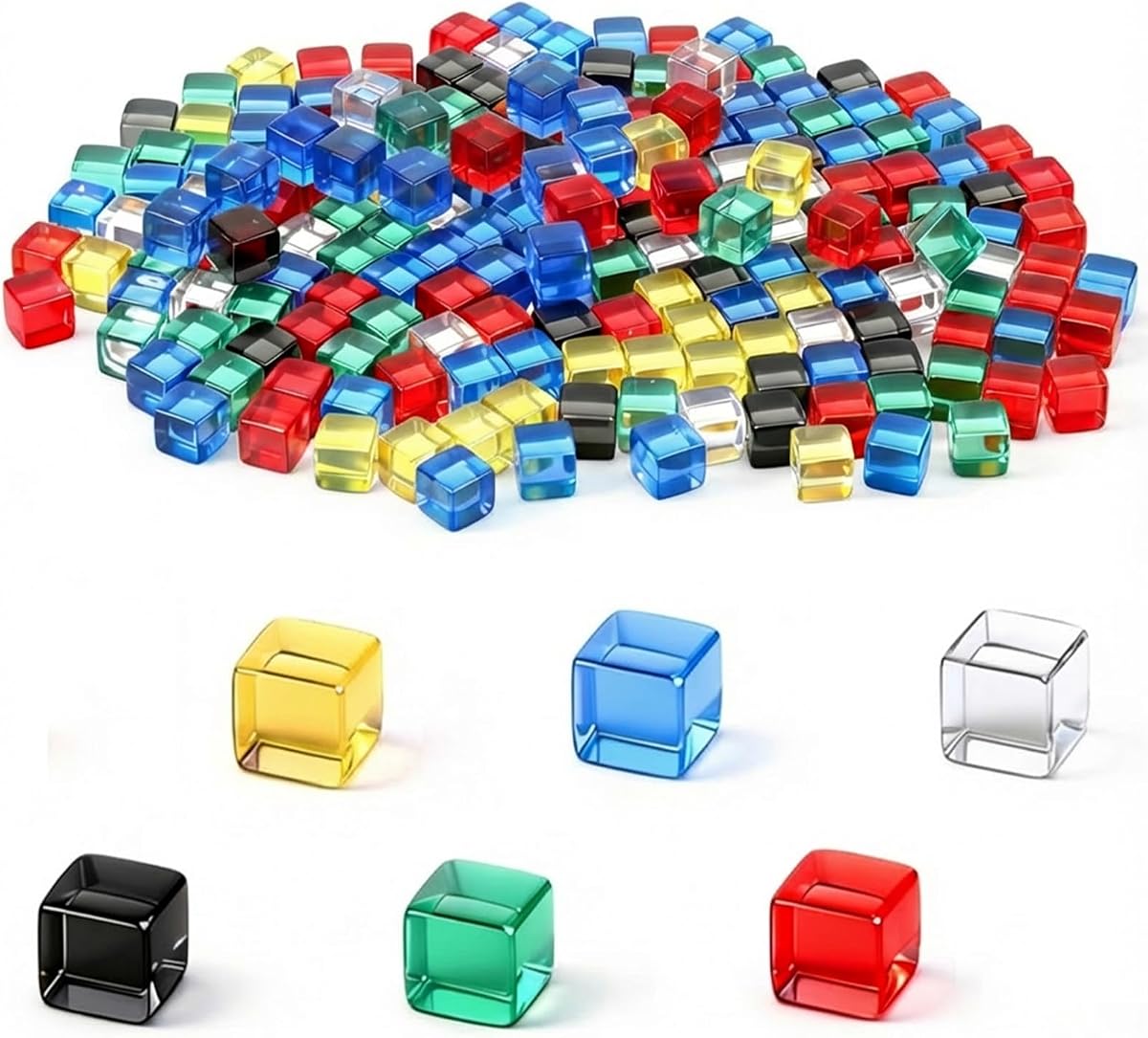 180 piezas de fichas de juego de cubos acrílicos, 8 mm, 6 colores, mini dados en blanco | Piezas de juego de mesa para juegos de mesa, personalización Diy para contadores, cuentas de colores surtidos sin agujeros