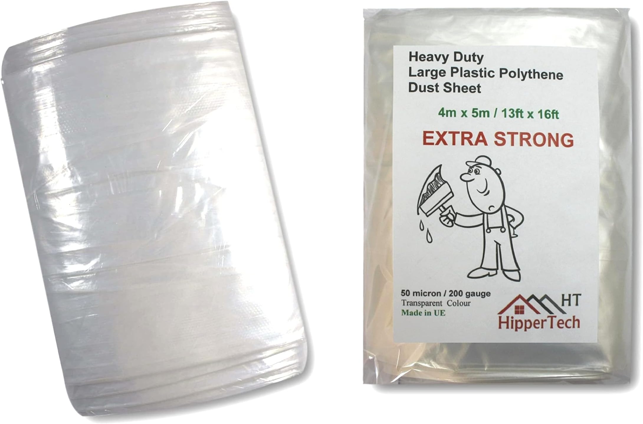 Extra Strong 4m x 5m Heavy Duty Large Plastic Polythene Dust Sheet 13ft x 16ft Painting Masking (Floor Windows) *ODORLESS (1x Extra Strong Large Polythene Dust Sheet)