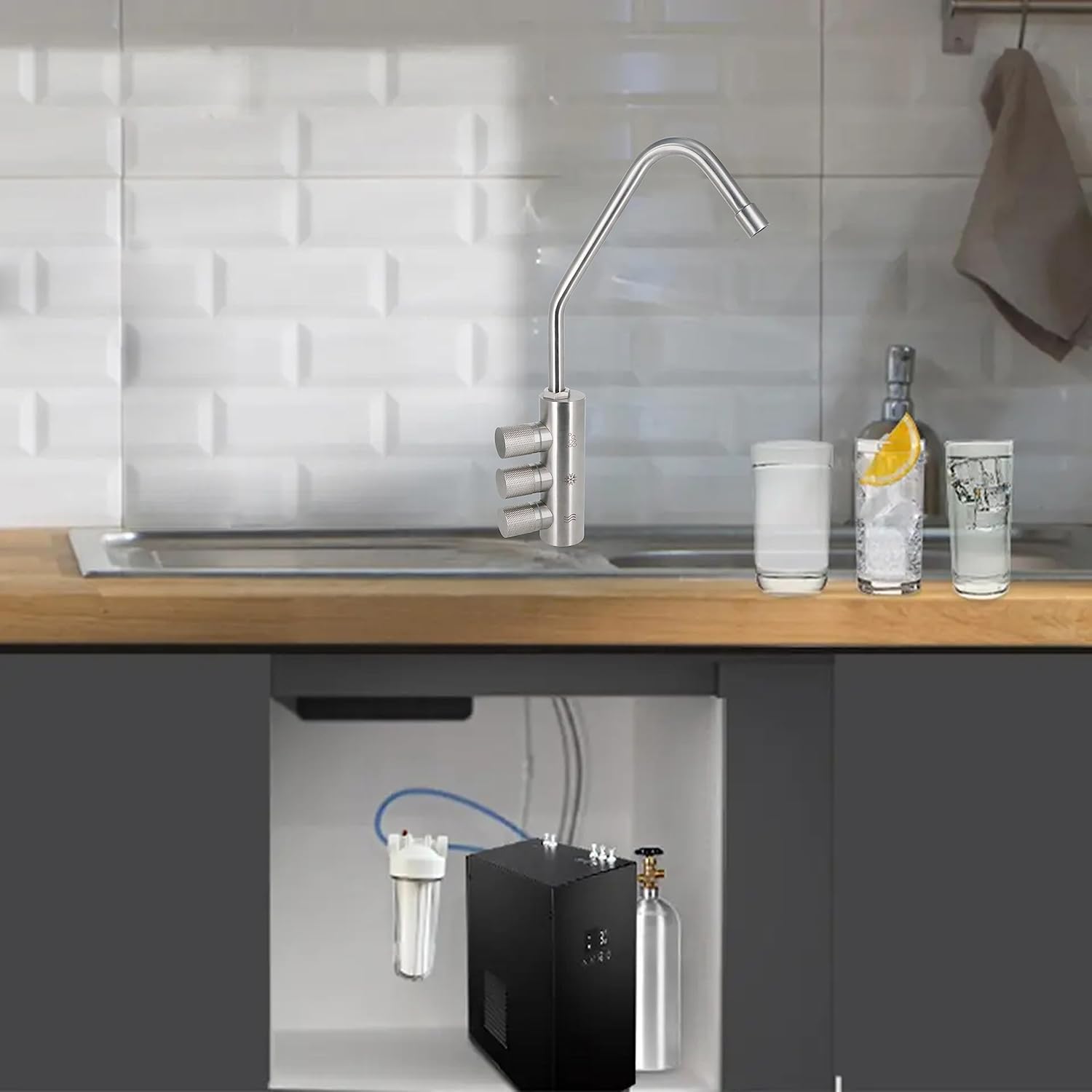 3 Way Stainless Steel Kitchen Faucet Drinking Water Faucet, Sparkling Water Faucet Chilled Water Filter Water Tap Bar Home Modern Tap Kitchen for Cooler soda Machine Water Dispenser Chiller
