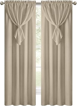 ACHIM Allegra Window Curtain Panel with Attached Teardrop-Style Valance - 42 Inch Width, 84 Inch Length, 2-inch Rod Pocket - Taupe - Ultra-Soft Light Filtering Fabric & Machine Washable Home Decor
