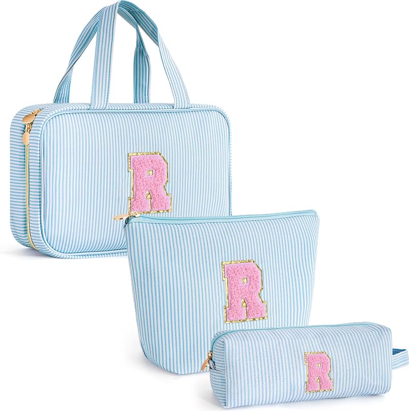 Conjunto Fystdtote com 3 nécessaires de viagem em lona, azul, modelo R