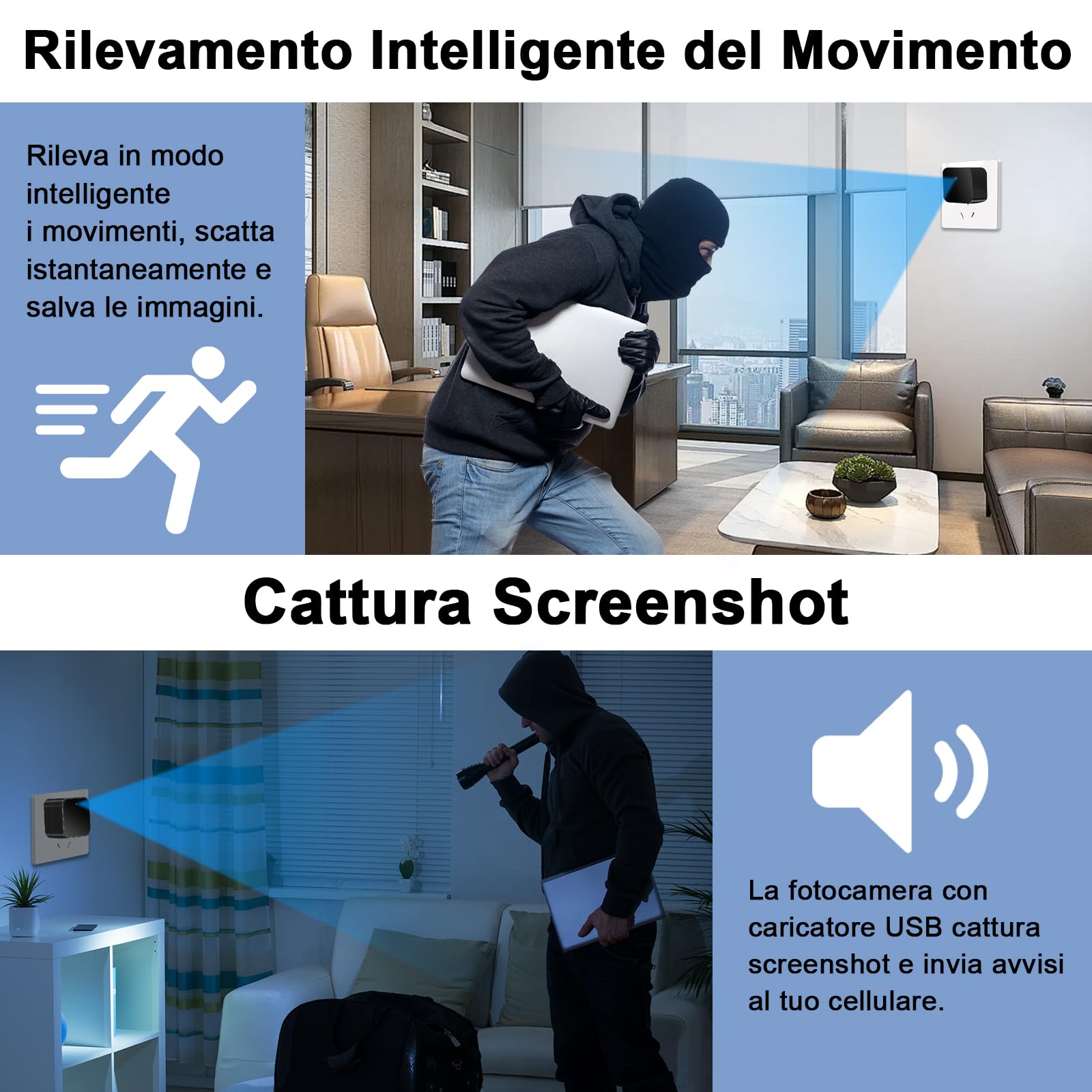 LXMIMI Telecamera Nascosta Wifi 5G, Telecamera con Caricatore USB, Mini Telecamera Spia Wifi HD 1080P con Rilevamento del Movimento e Registrazione in Loop per la Visualizzazione Remota Tramite APP
