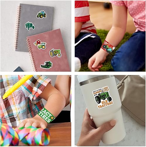 Miniatura 5 de 74 piezas de regalos de fiesta de tractor, 24 pulseras de tractor, 50 calcomanías de tractor, suministros de fiesta de tractor, suministros de