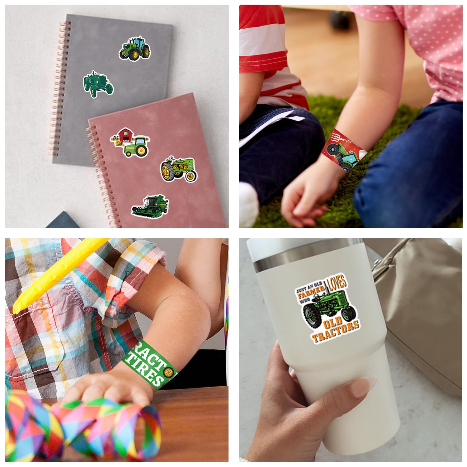 Traktor-Partygeschenke-Set – 24 Slap-Armbänder & 50 Aufkleber, Für Kindergeburtstag