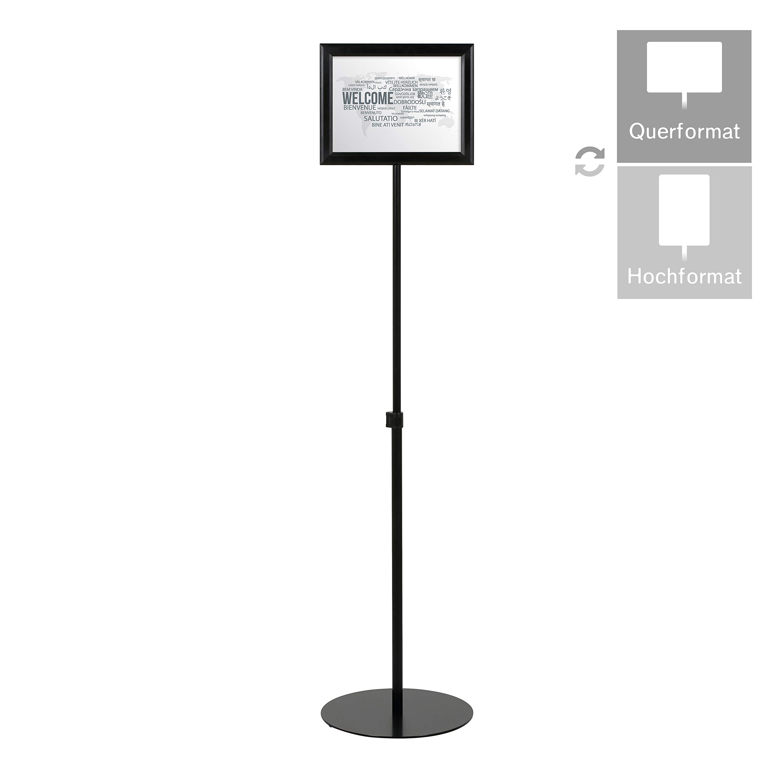 Soporte ajustable para carteles de doble cara, de aluminio, placa de acero pesada, uso vertical y horizontal con marco, color Negro DIN A4