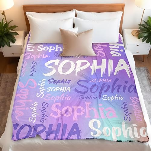 Miniatura 5 de Mantas personalizadas para niños, manta personalizada con nombre, manta de arcoíris púrpura súper suave para niños, regalos personalizados de