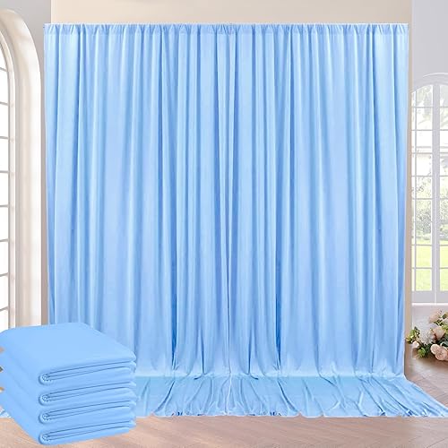 Cortina tipo telón de 20 x 10 pies sin arrugas de color azul bebé para fiesta de cumpleaños de niño, 4 paneles 5 x 10 pies de poliéster suave y