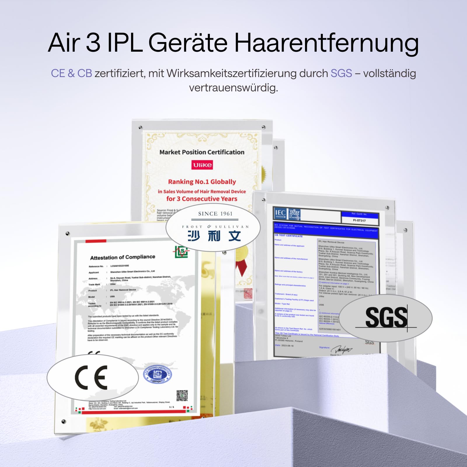 Ulike Air 3 Deluxe IPL Gerät Haarentfernung für Gesicht und Körper, Saphir-Eiskühl, UV-Sterilisator, Aloe Gel, Lila