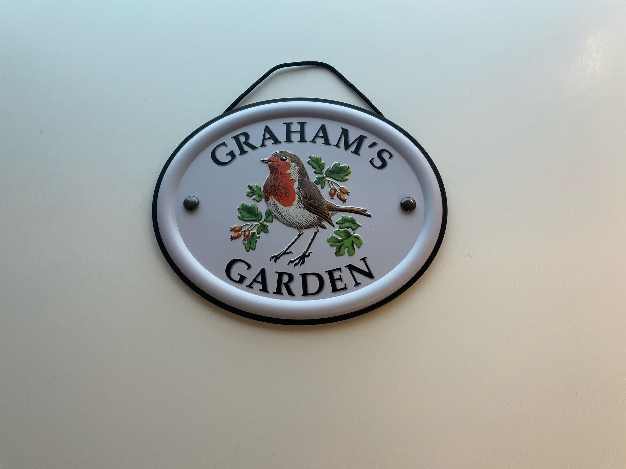 Personalised Embossed Metal Garden Sign 12x15cm – British Bird Design – Outdoor Decorative Hanging Garden Plaque – Weatherproof Metal Sign for Garden Walls Fences or Sheds (Graham)