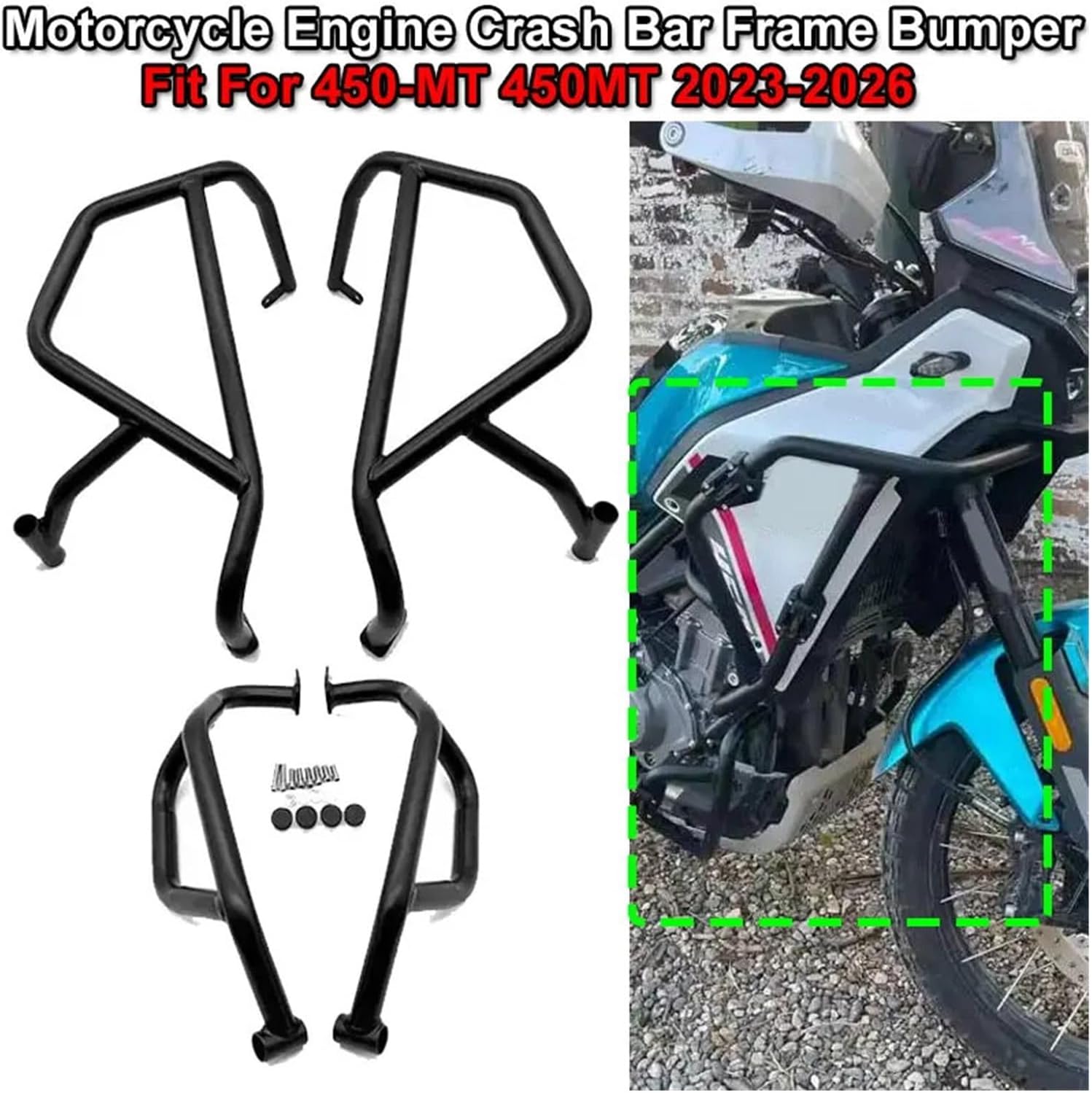 Fit For CFMOTO 450-MT 450MT 450 MT 2023-2026 Motorcycle Highway Engine Guard Crash Bar Frame Bumper Fairing Protector Bars(Full Set(Silver))