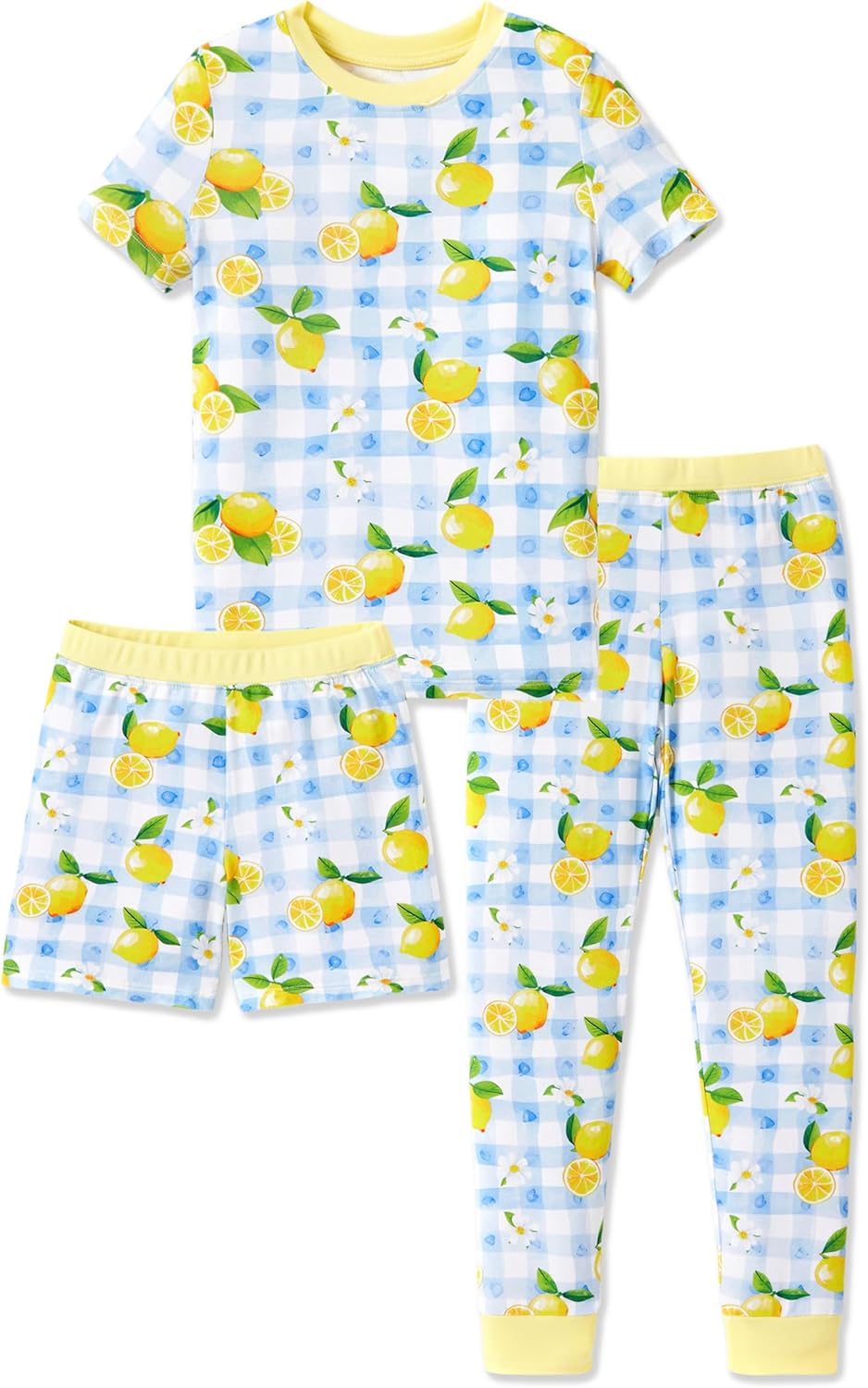 PATPAT Bamboo Viscose Pajamas Sets for Boys Girls Kids Toddler, 3 Pack Shorts & Pants Sleepers, Ultra-soft Snug Fit Pjs 2-12Y