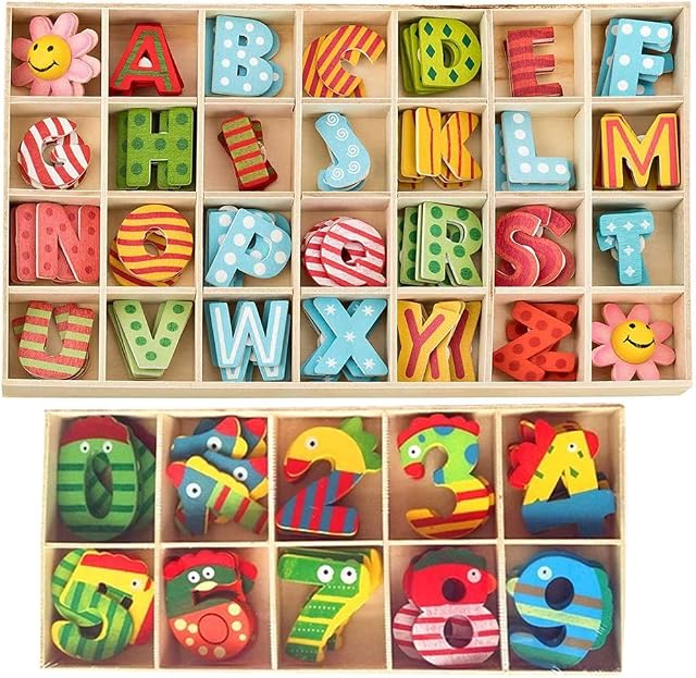 152 Pieces Colourful Wooden Letters Numbers,Wooden Letters and Numbers Set,Child Wooden Alphabet Letters,for Arts Crafts DIY Wedding Display Decor Wall Art Decor Toddler