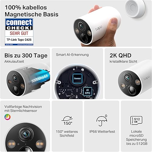Tapo C425 Außenkamera — šoninis vaizdas