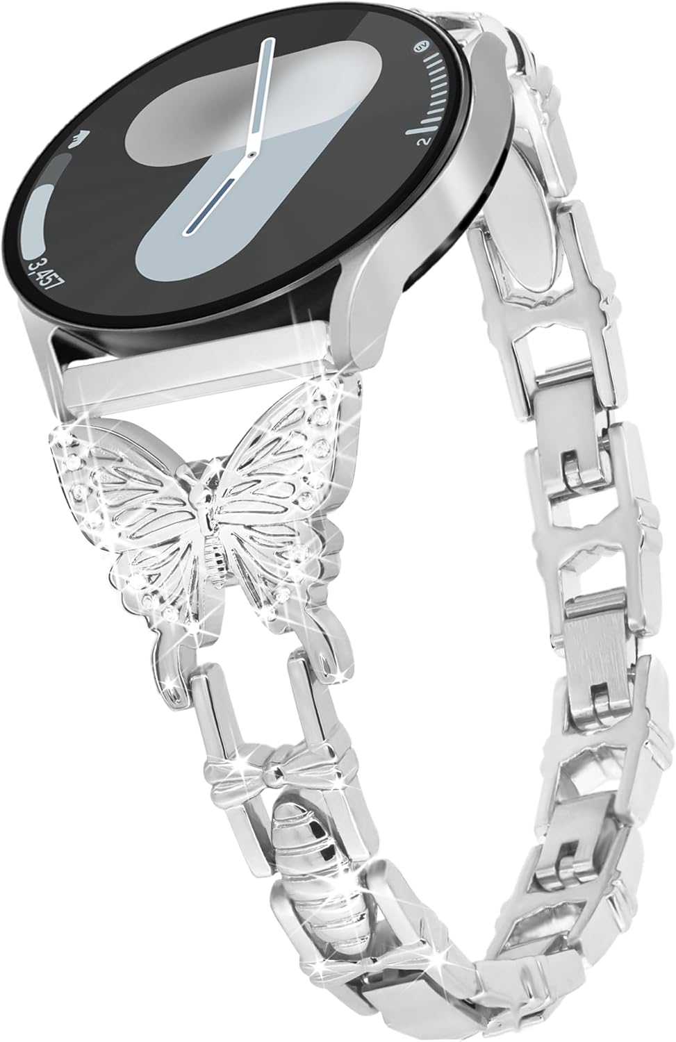 20mm Watch Band for Samsung Galaxy Watch 7 6 5 4 FE Band 40mm 44mm, Women Bling Diamond Slim Metal band for Samsung Watch Bands 7 6 5 4 FE/5Pro/Watch 6 4 Classic/Watch 3 41mm/Active 2-Silver