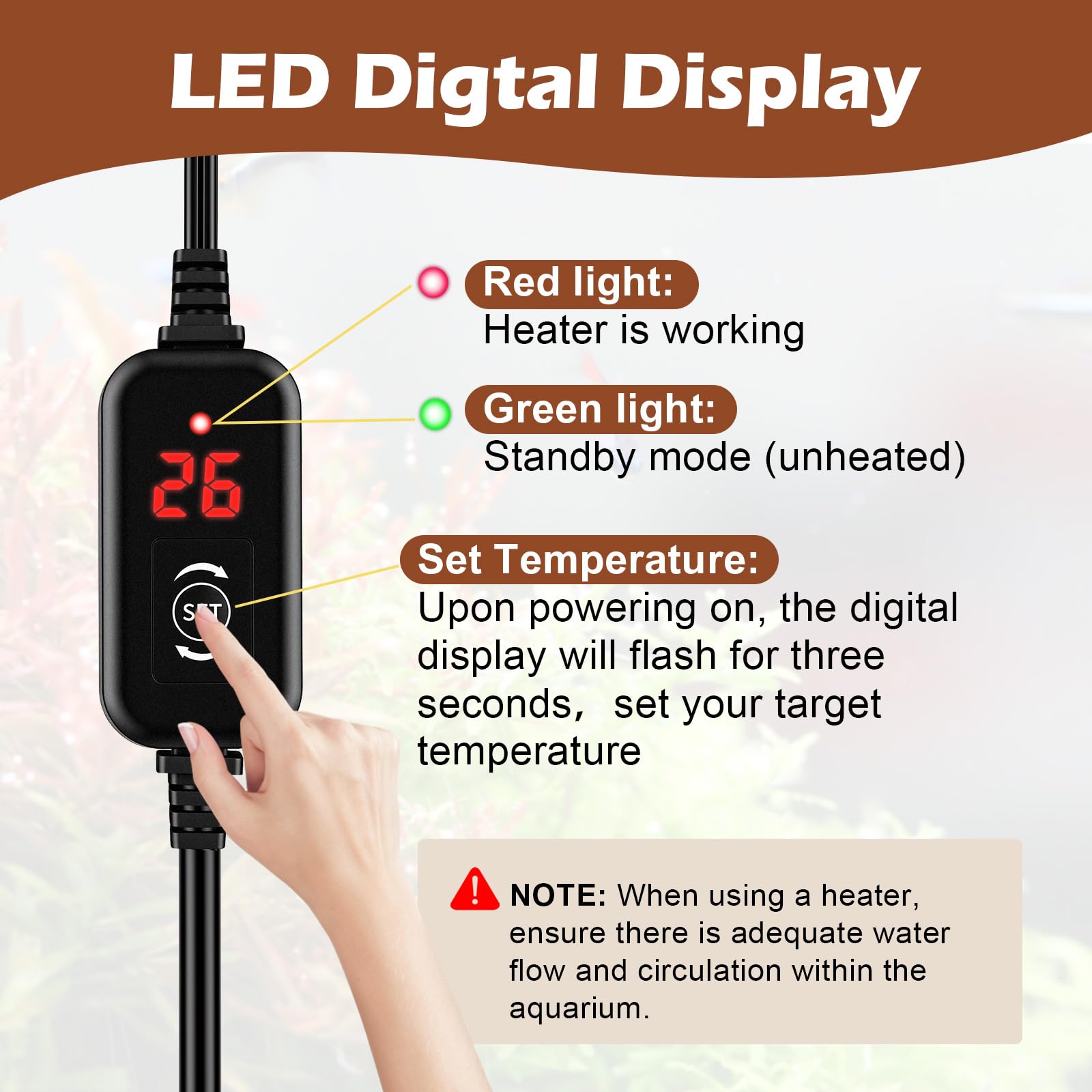hygger Mini Chauffage Aquarium 50W, Submersible Chauffages pour Aquarium avec Contrôleur de la Température Aquarium Heater de Tortue pour 19 à 38 litres