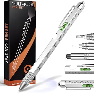Practical Gifts for Men Dad Handyman DIY Lovers Fathers Day Birthday Gifts | 9 in 1 Multi-Tool Pen for Men Tools with Ballpoint Pen, Screwdrivers, LED Light, Ruler, Stylus, Bubble Level, Bottle Opener