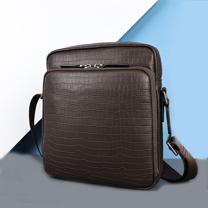 Leather CrossBody Bag for Men Sling Shoulder Bags Messenger Handbag Pack Outdoor Satchel Travel Business