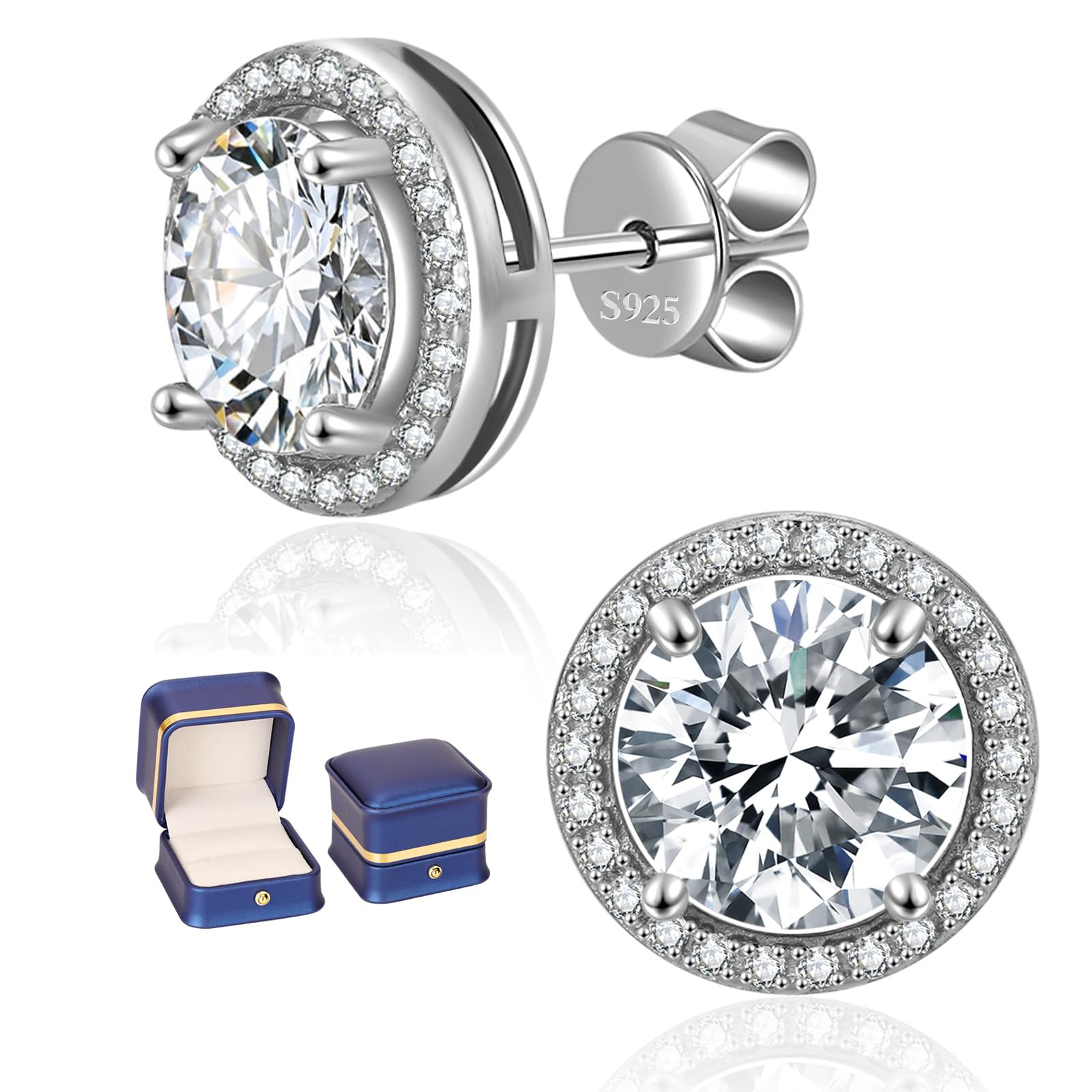 Moissanite Earrings for Women Men, 1ct-4ct D Color Moissanite Stud Earrings，925 Sterling Silver earrings, Safety Friction Back