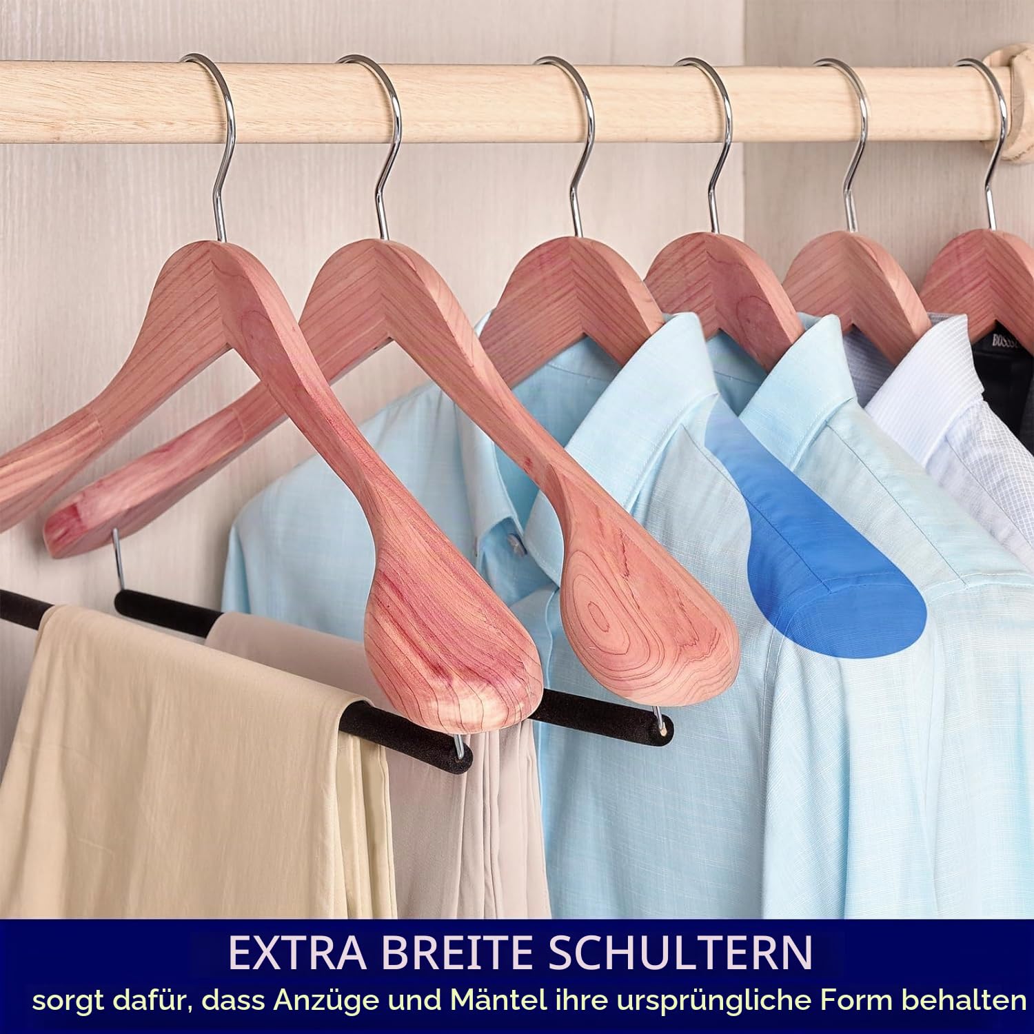 Amber Home 5 Stück 44,5cm Kleiderbügel aus Zeder Holz, Natürliche | Breite Schultern(5,8cm), Rutschfest Stange für Hose, Aufhänger für Jacke, Mantel, Schwere Kleidung